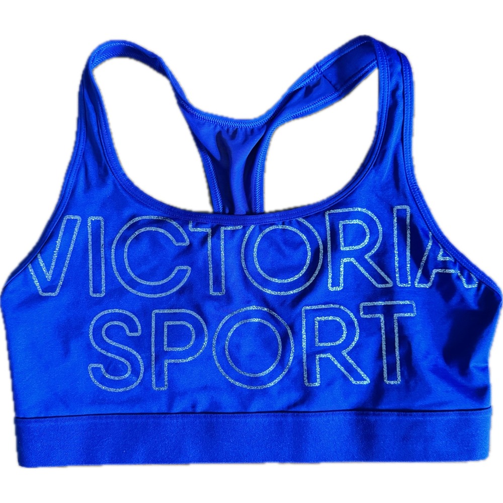 Victoria Sport Racerback Sport Bra Womens Large Blue Silver Logo The Player